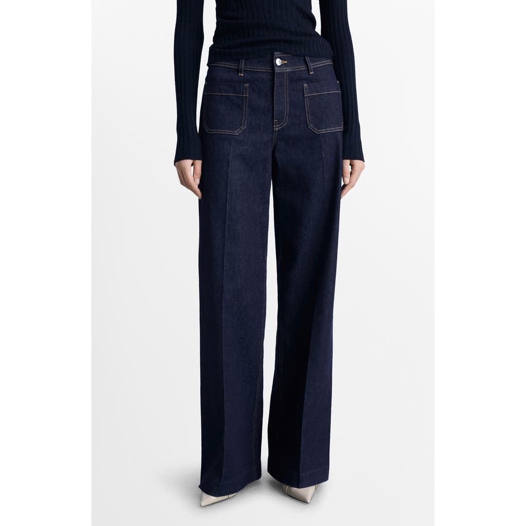 Mango Patch Pocket High Waist Wide Leg Jeans In Open Blue