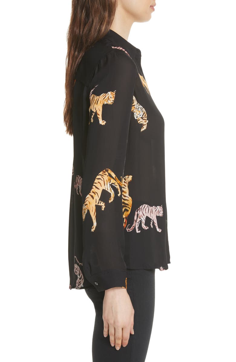 L'AGENCE Nina Tiger Print Silk Blouse, Alternate, color,