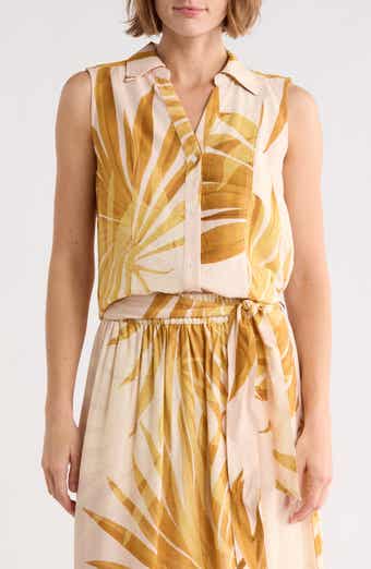 Joie Palm Print Sleeveless Button-Up Top