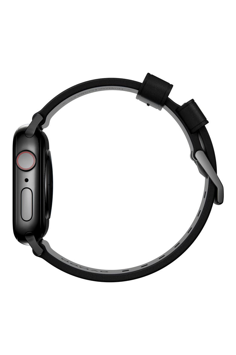 Modern Leather 22mm Apple Watch® Watchband, Alternate, color, BLACK/ BLACK