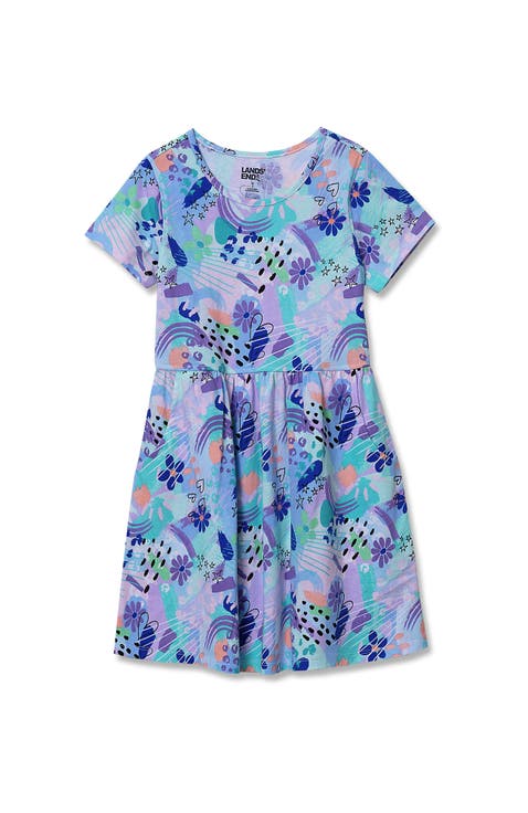 Girls Short Sleeve Gathered Waist Jersey Dress