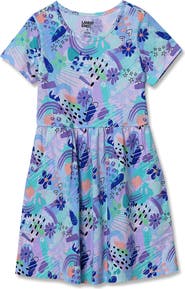 Lands' End Girls Short Sleeve Gathered Waist Jersey Dress