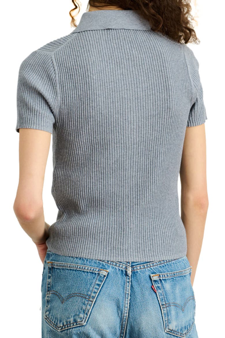Suzanne Ribbed Button Front Polo, Alternate, color, GREY