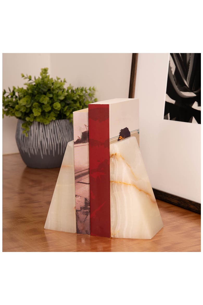 Onyx Solid Marble Wedge Bookends, Alternate, color, BROWN