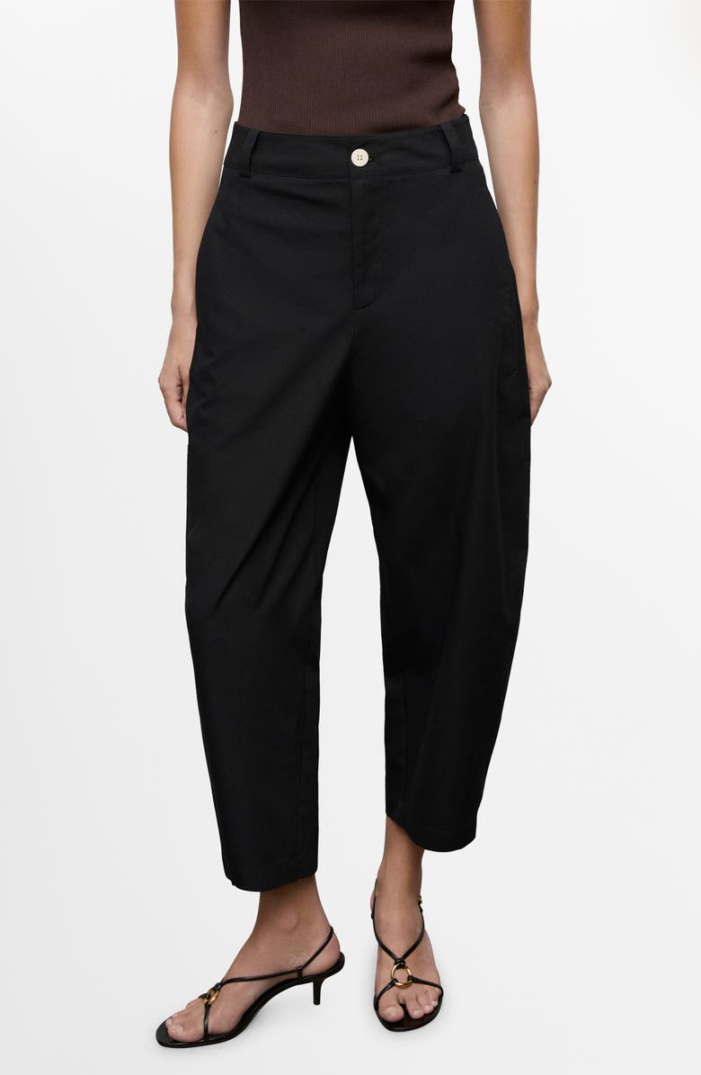 MANGO High Waist Ankle Barrel Leg Pants, Main, color, Black