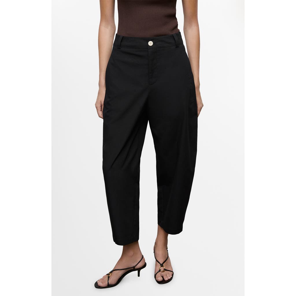 Mango High Waist Ankle Barrel Leg Pants In Black