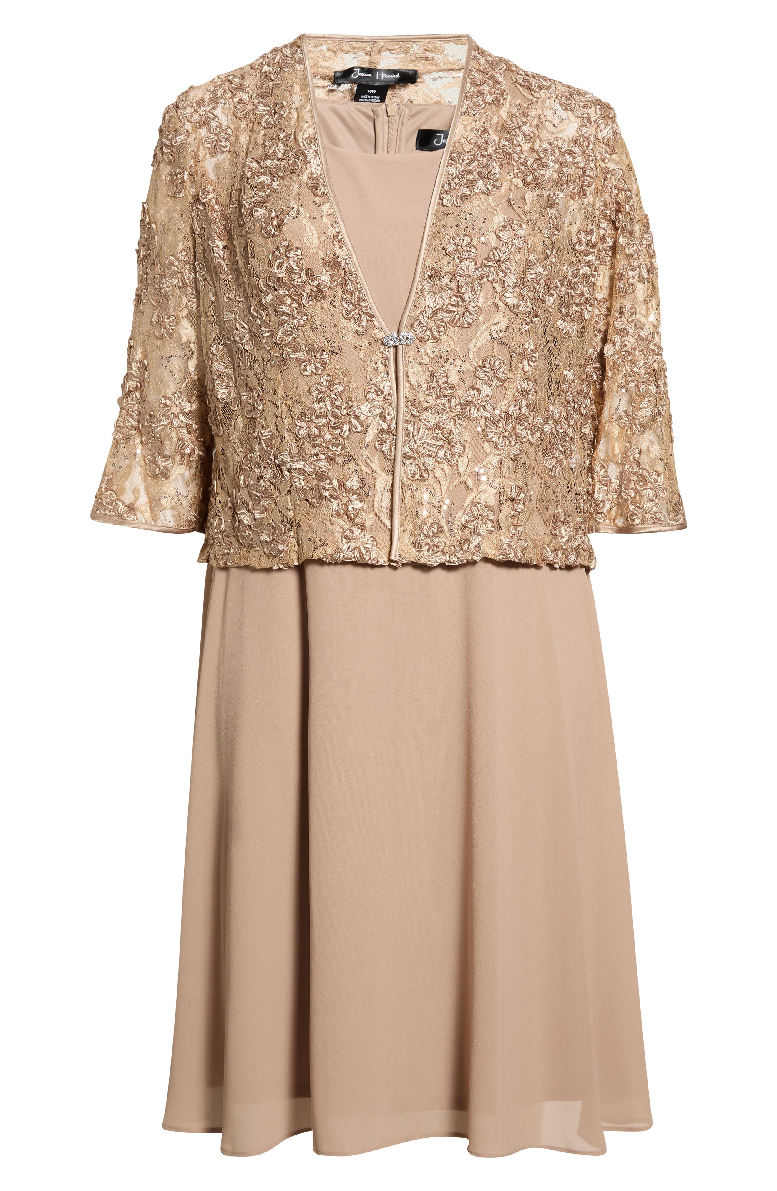 Jessica Howard Women's Sequin Lace Jacket & Sleeveless Dress Set - Natural