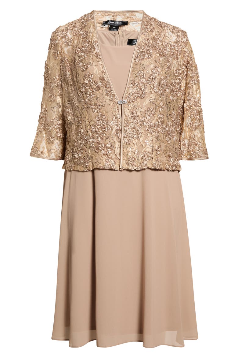 Sequin Lace Jacket & Sleeveless Dress Set, Alternate, color, TOFFEE