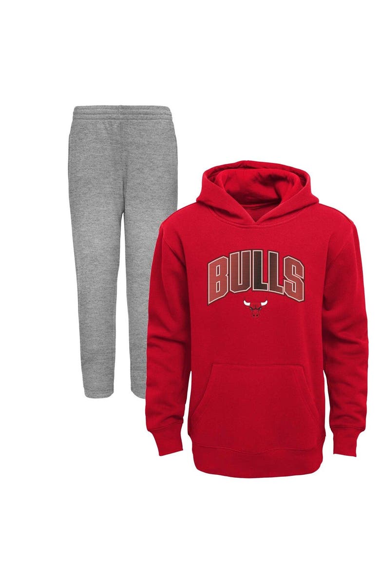 Outerstuff Preschool Red/Heather Gray Chicago Bulls Double Up Pullover Hoodie & Pants Set, Alternate, color, Red