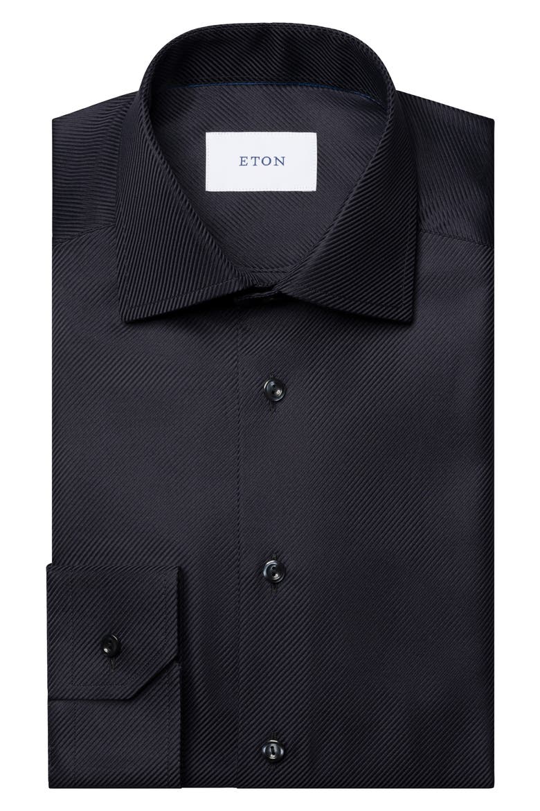 Contemporary Fit Black Diagonal Weave Cotton Dobby Dress Shirt, Alternate, color, BLACK