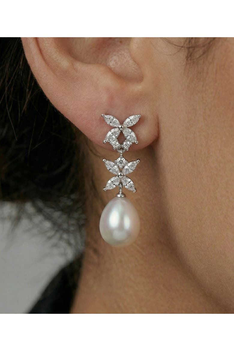 White Freshwater Pearl Sparkle Earrings, Alternate, color, Sterling Silver