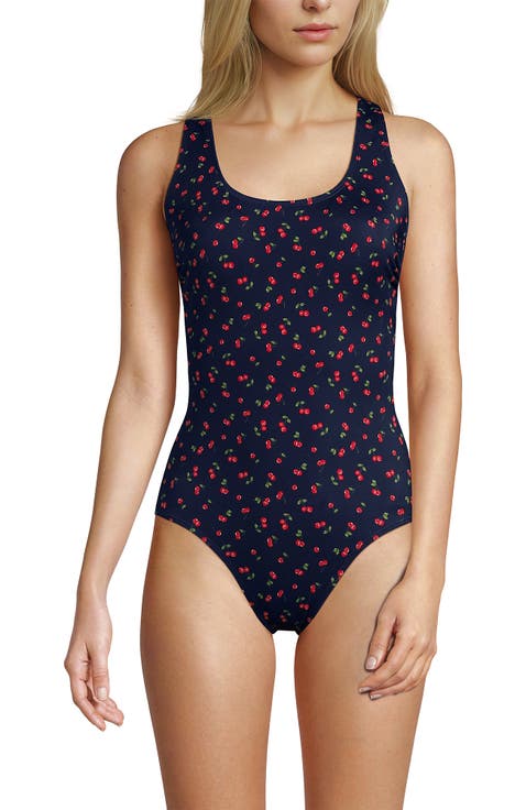 Chlorine Resistant Scoop Neck X-Back One Piece Swimsuit