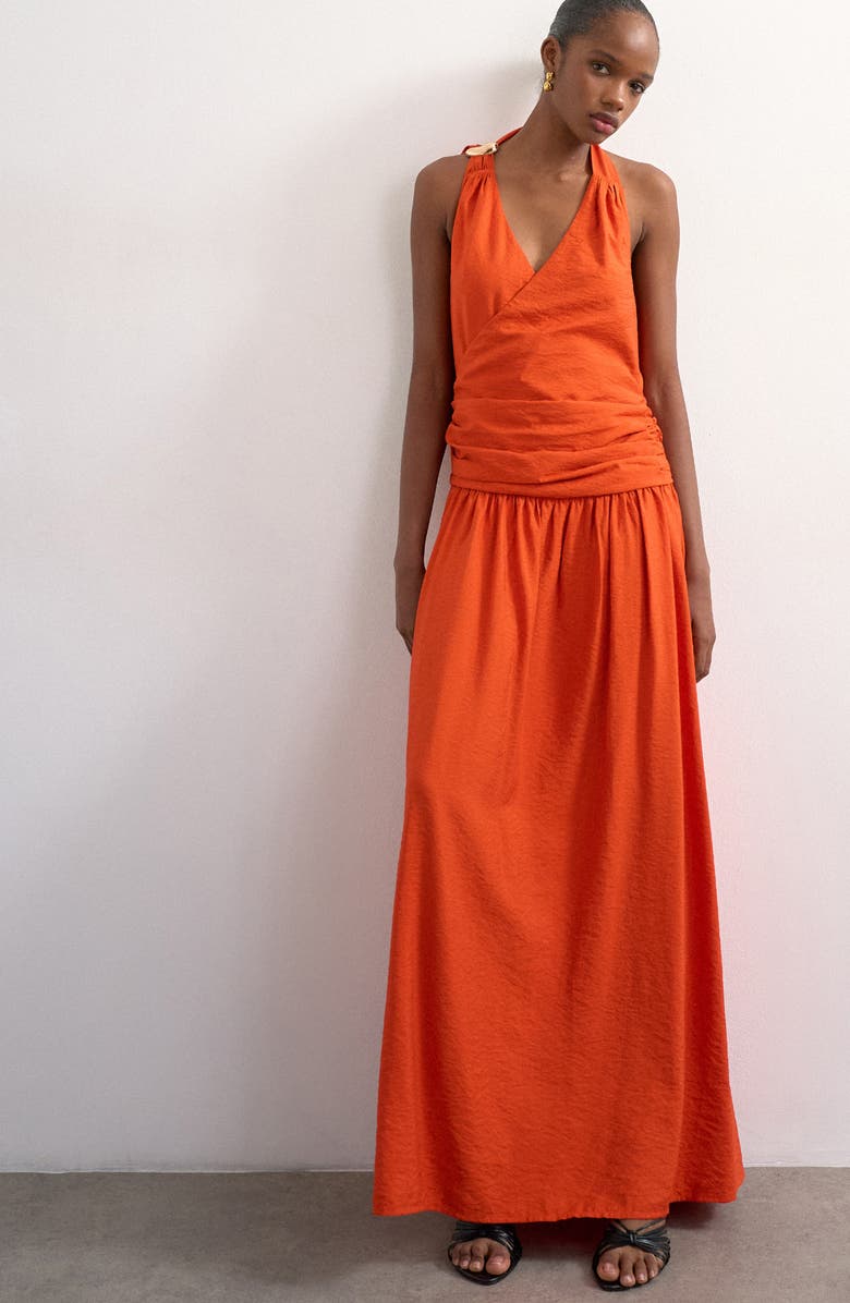 Topshop Scarf Neck Plunge Maxi Dress, Main, color,