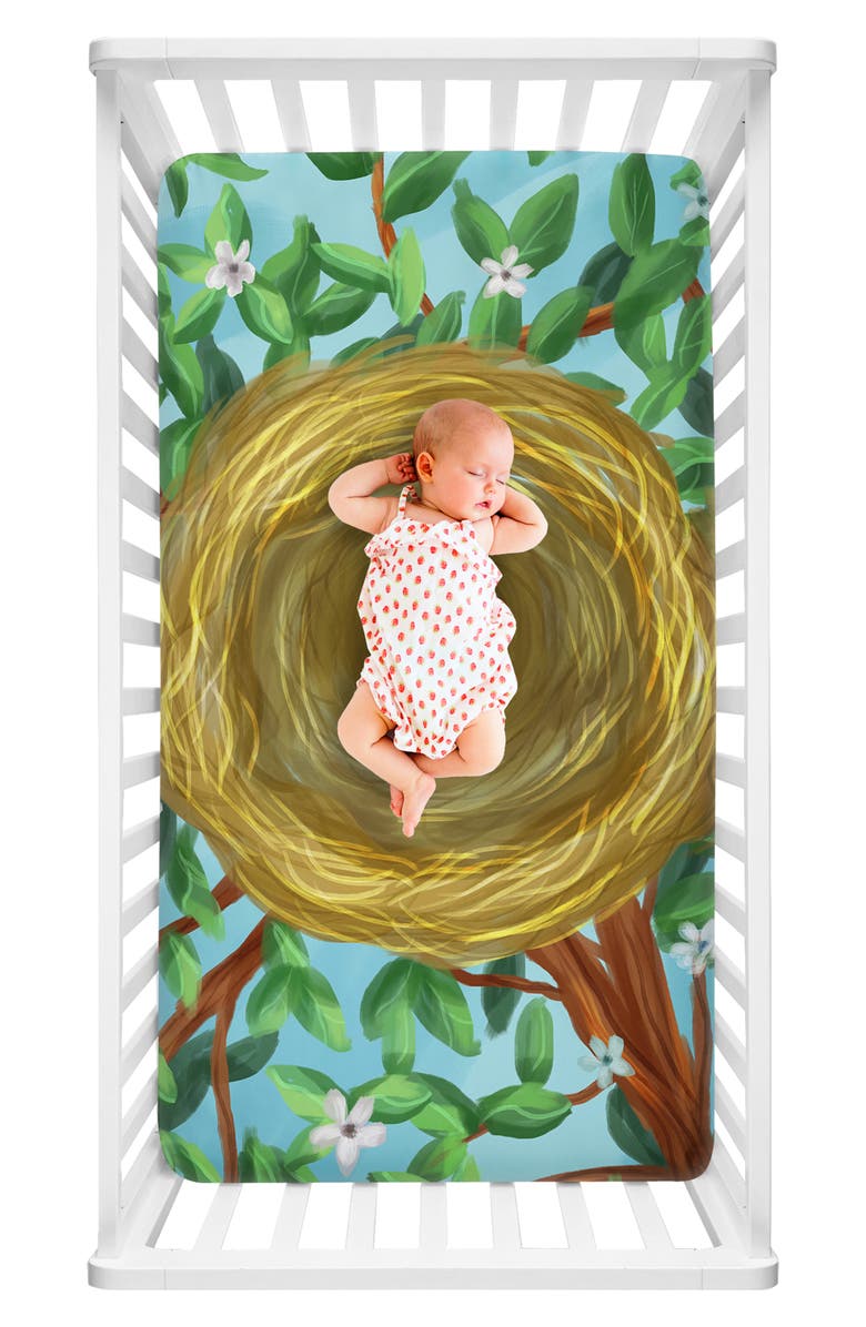 Luvsy Nest Print Fitted Crib Sheet, Main, color,