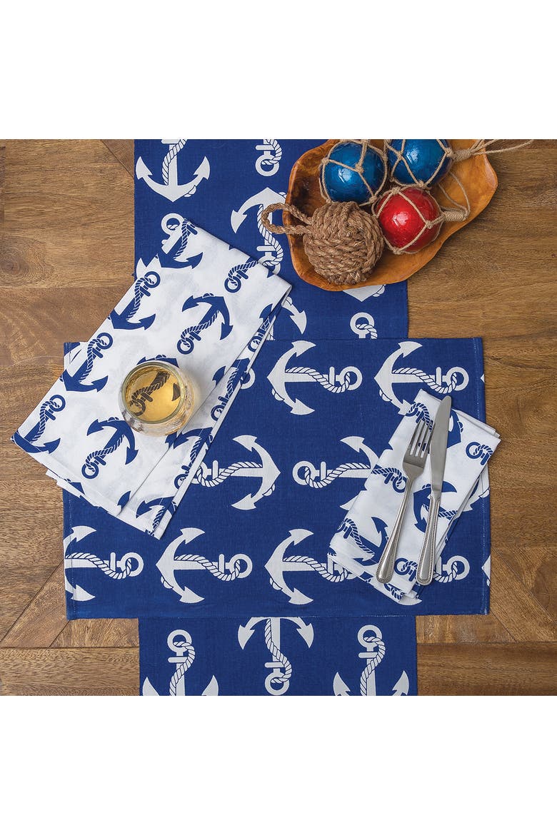 Beachy Anchor Cotton Placemats Set of 6, 13" x 19", Alternate, color, Blue