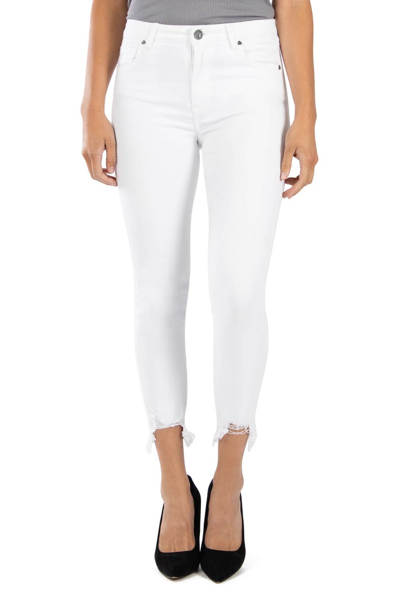Connie High Waist Chew Hem Ankle Skinny Jeans, Main, color, OPTIC WHITE
