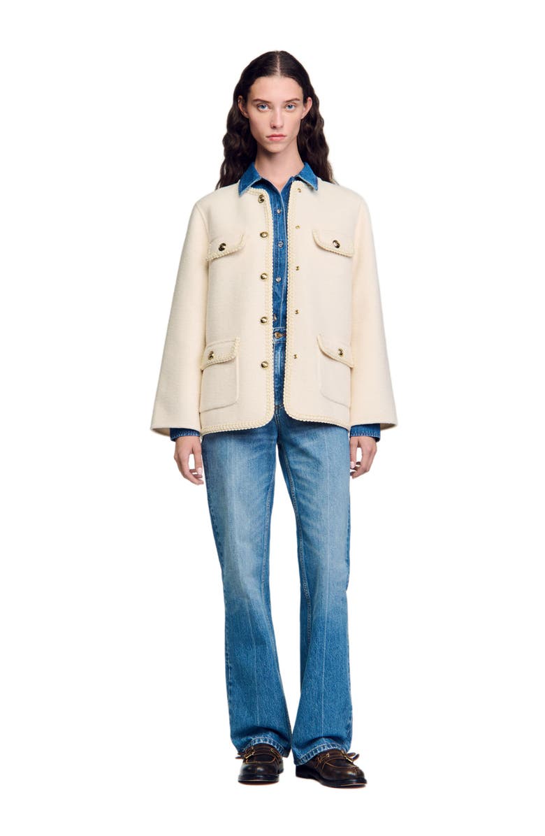 SANDRO Coat with braided trim, Main, color, 