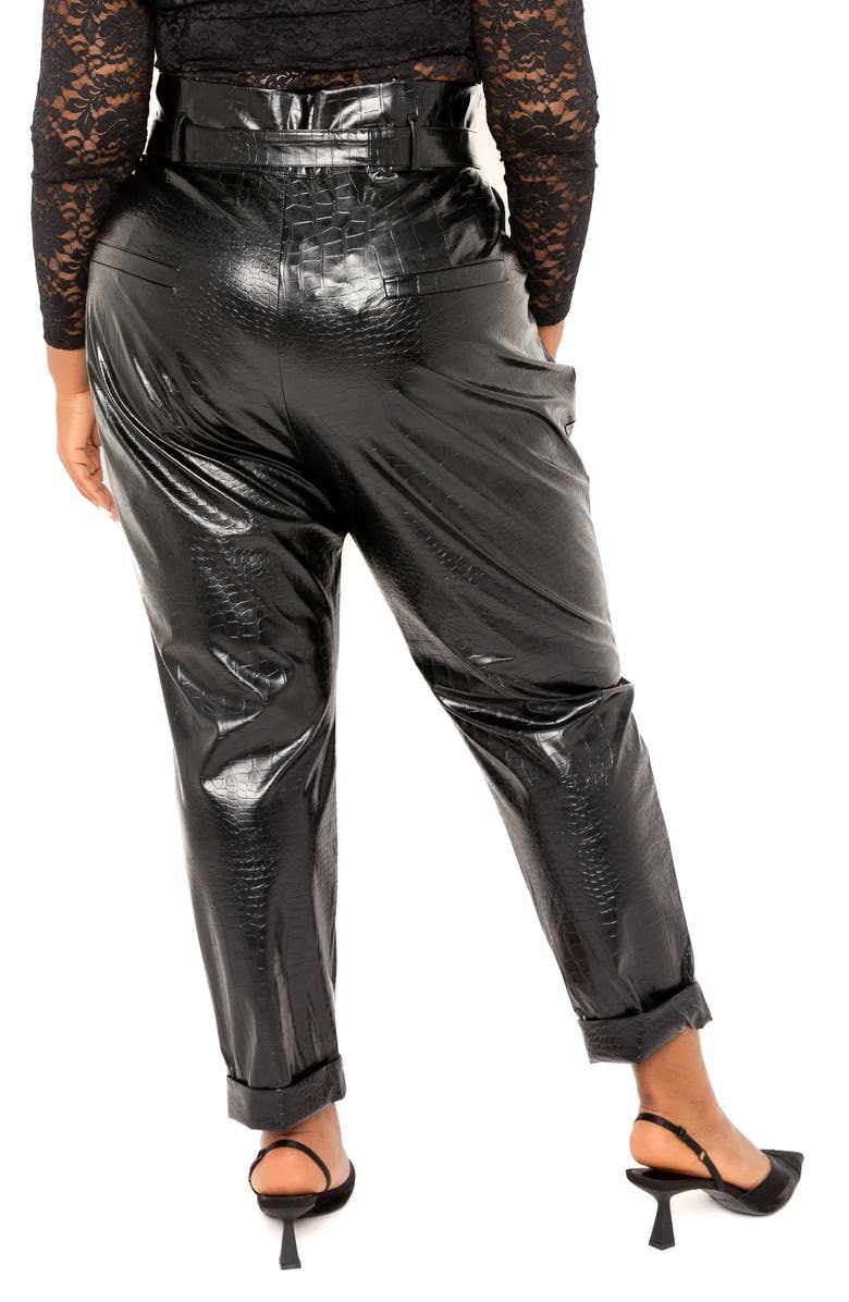 BUXOM COUTURE Croc Embossed Paperbag Waist Faux Leather Pants, Alternate, color, 