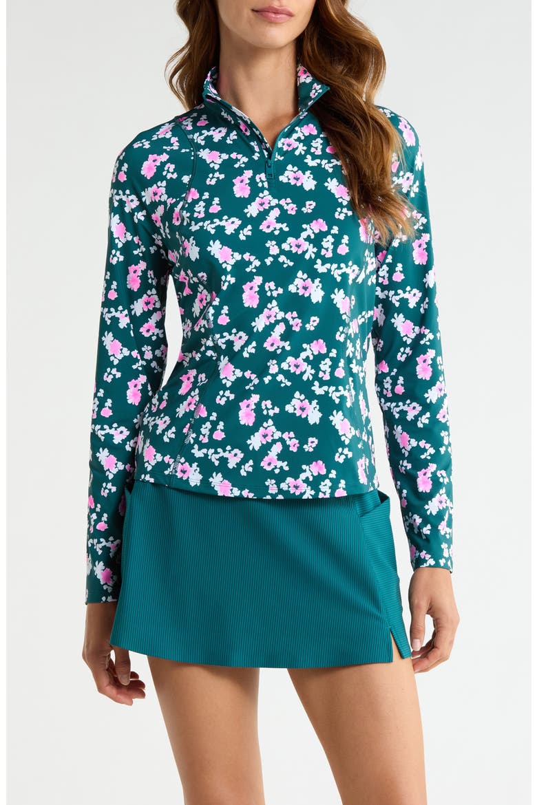 Blossom Silky Tech Nylon Quarter Zip Pullover, Main, color, MARINE TEAL