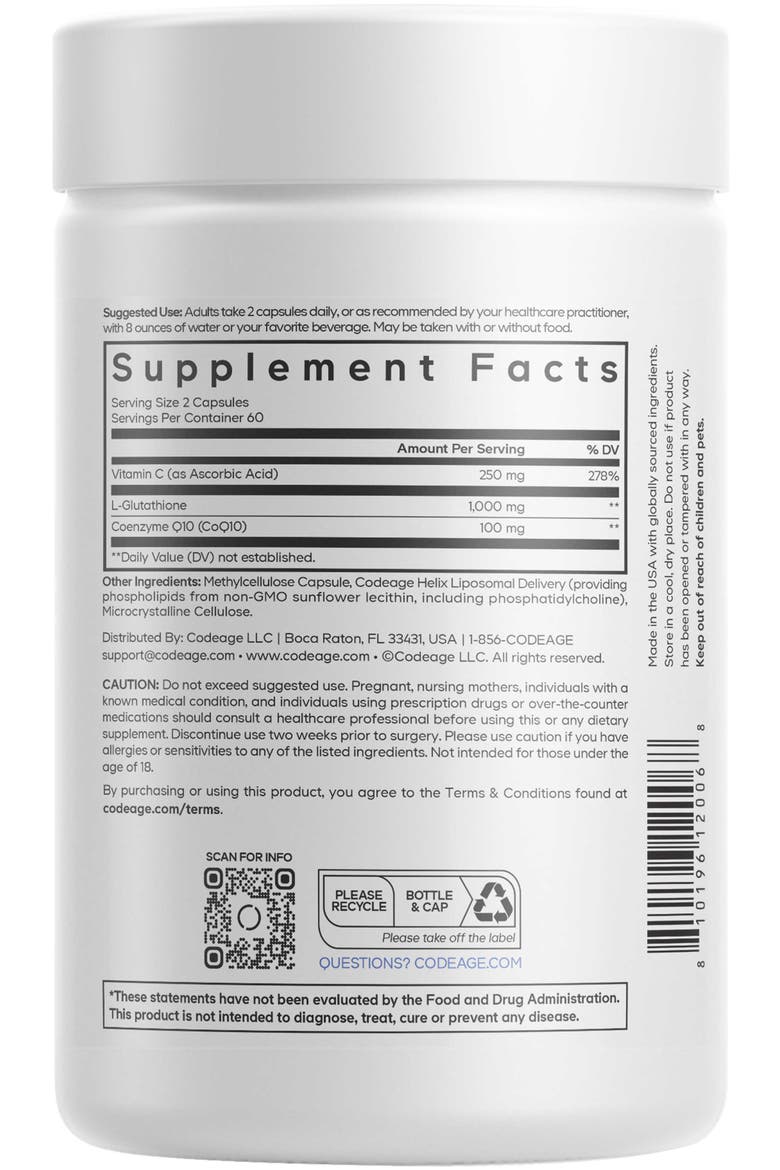 Liposomal Glutathione+ 1000mg, Vitamin C, Antioxidant Supplement, Alternate, color, White