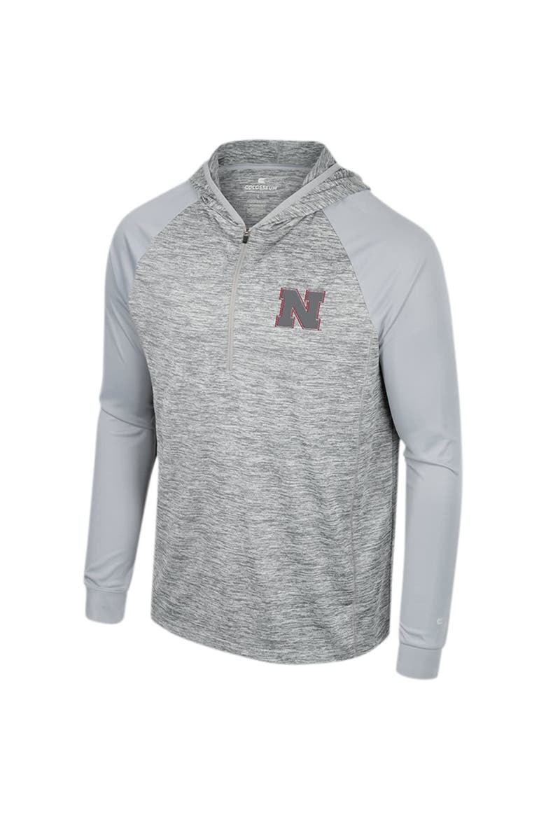 Men's Colosseum Gray Nebraska Huskers Cybernetic Raglan Quarter-Zip Hooded Top, Alternate, color, Gray