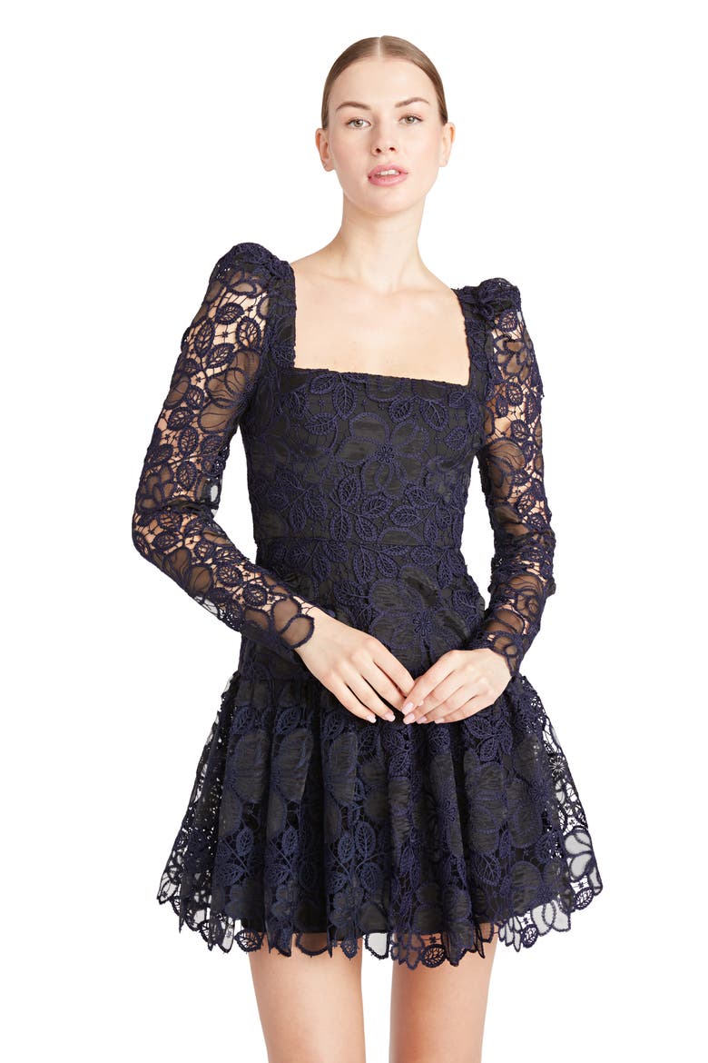 Long Sleeve Lace Fit & Flare Minidress, Alternate, color, MIDNIGHT/ BLACK