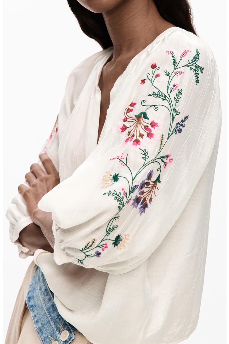 Embroidered Sleeve Top, Alternate, color, WHITE