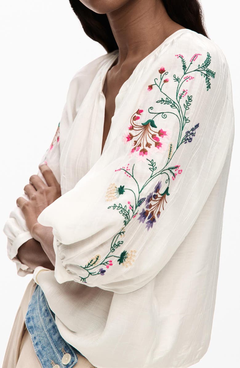 Desigual Embroidered Sleeve Top, Alternate, color, White