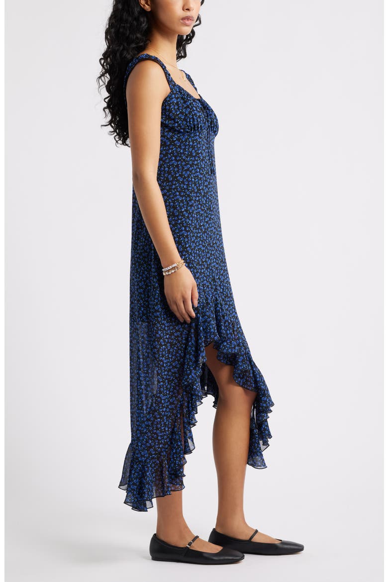 Bias Cut Chiffon Asymmetric Hem Dress, Alternate, color, BLACK - BLUE ALIX DITSY