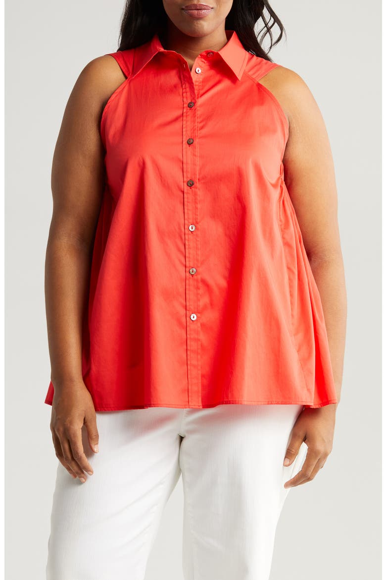 Ziva Sleeveless Button-Up Shirt, Main, color, POPPY RED