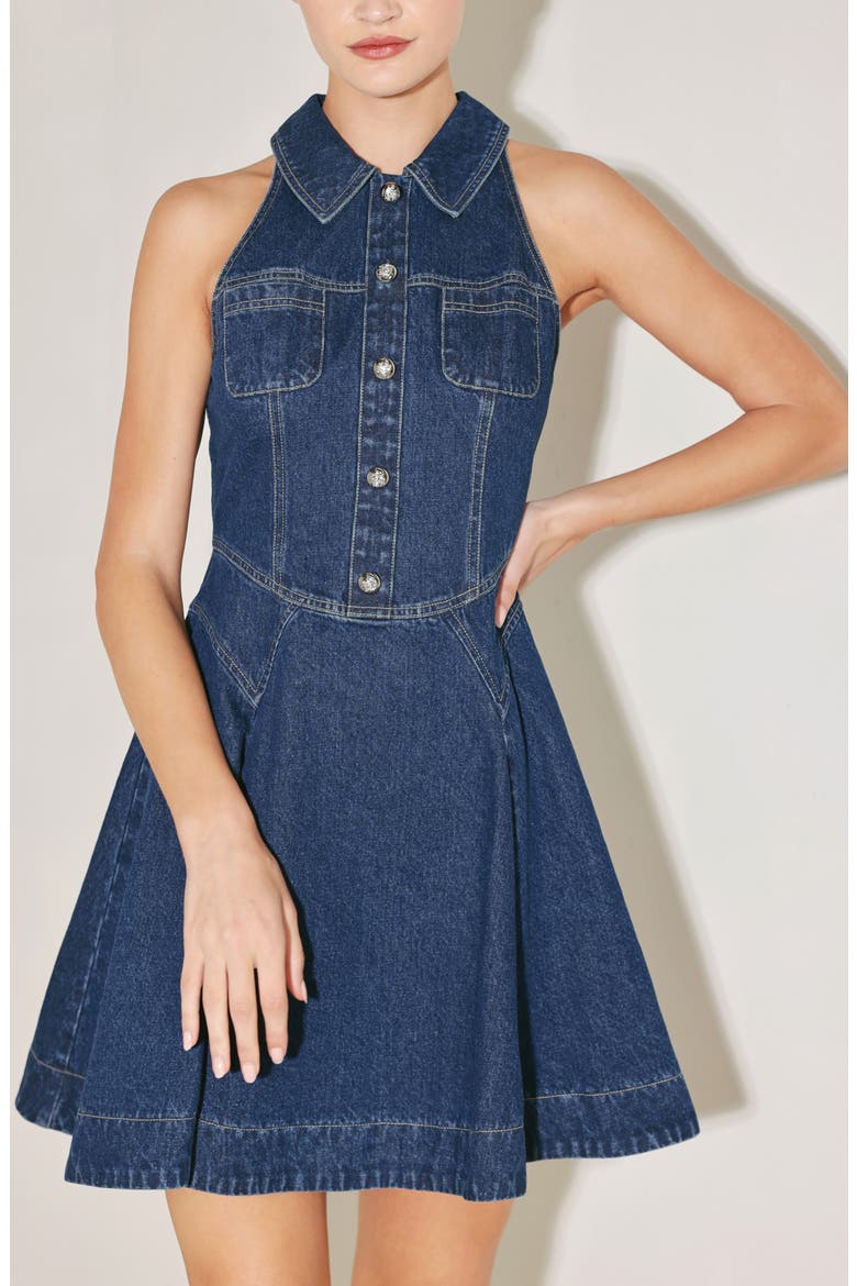 Denim Halter Minidress, Alternate, color, INDIGO DENIM