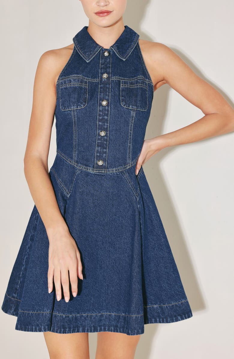 FREEMARKET Denim Halter Minidress, Alternate, color, Indigo Denim