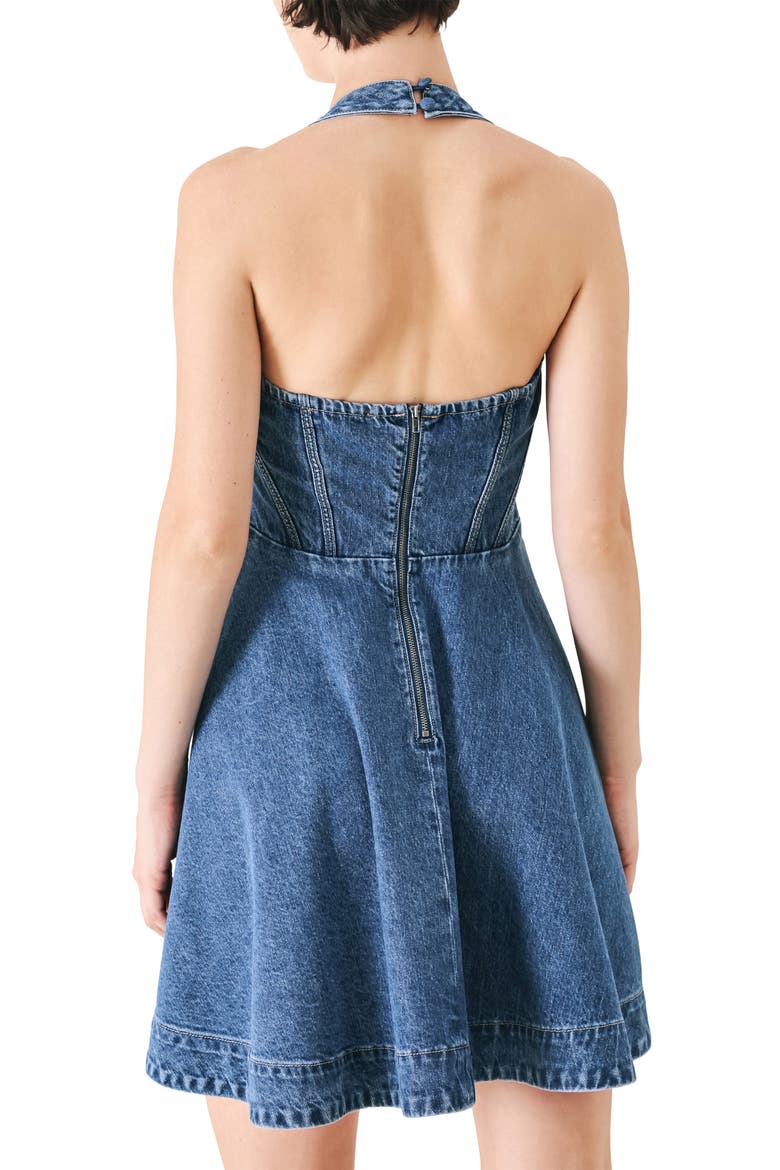 Fit and Flare Non Stretch Denim Minidress, Alternate, color, INDIGO