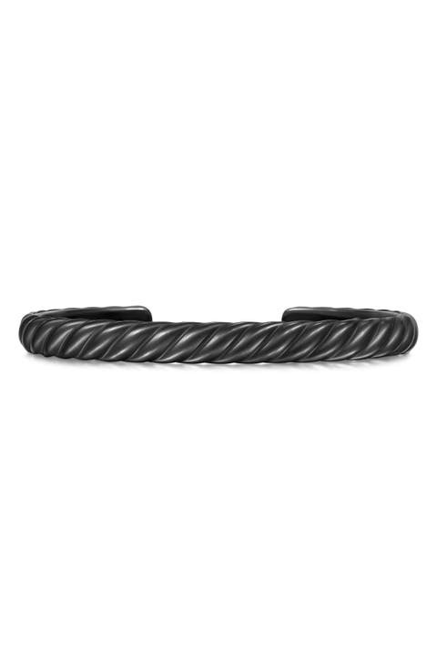 Men's Sculpted Cable Cuff Bracelet in Black Titanium, 7mm