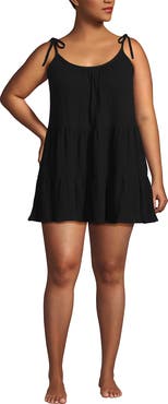 Lands' End Plus Size Cotton Gauze Tiered Mini Cover-up Dress