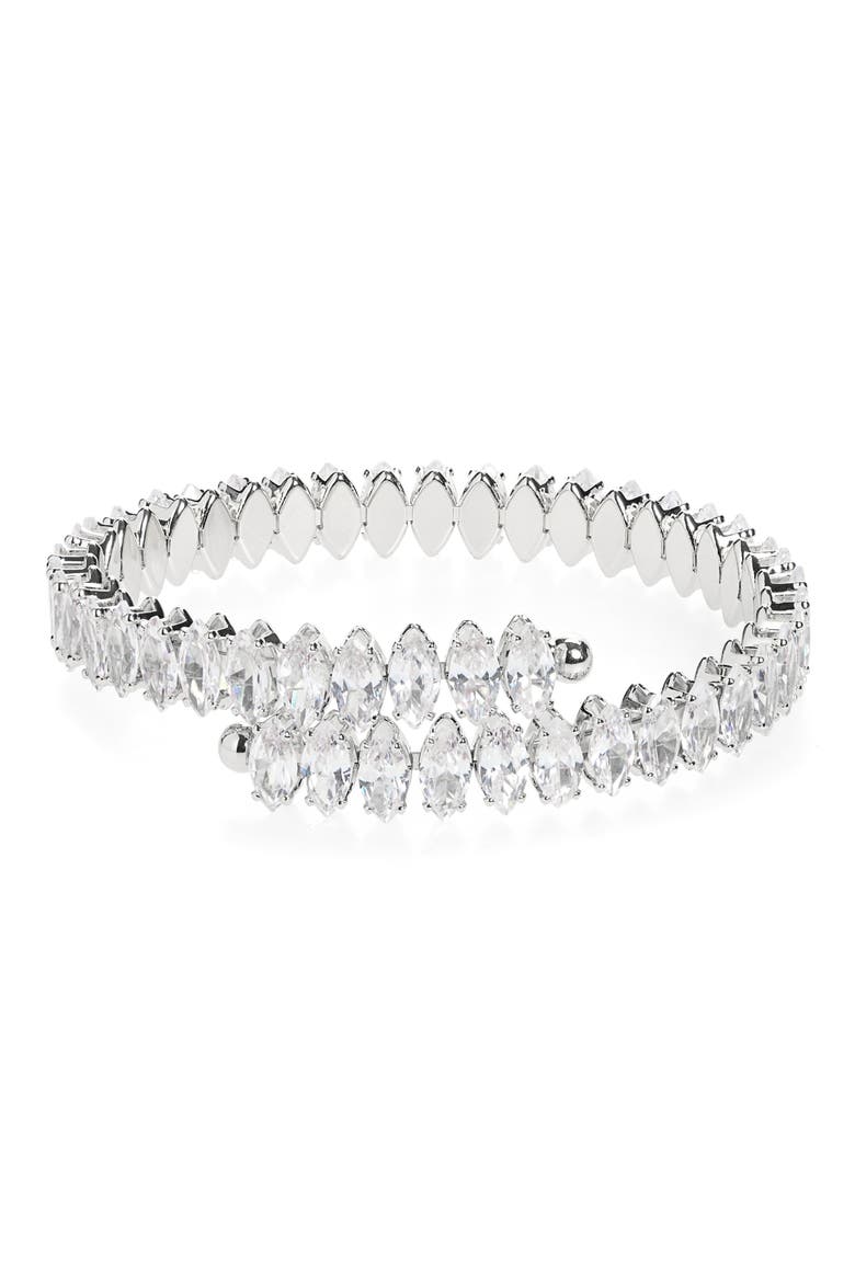Cubic Zirconia Stone Cuff Bracelet, Main, color, SILVER CZ