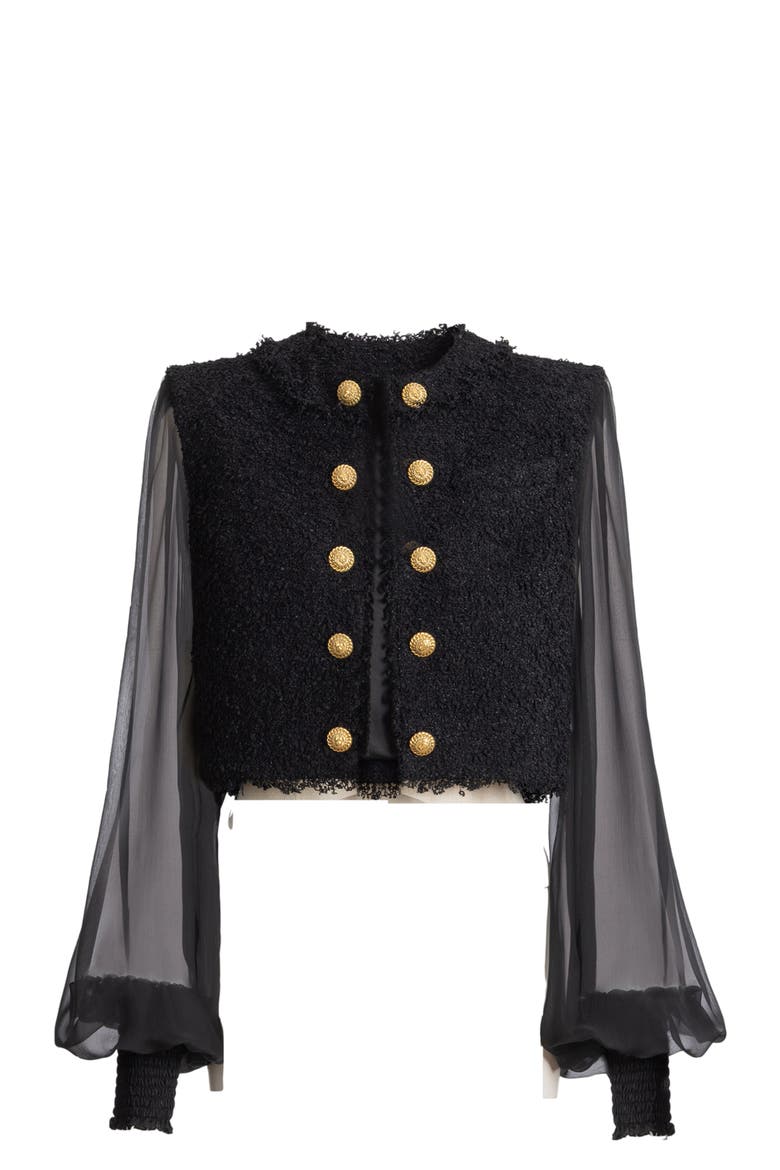 Cropped tweed and muslin jacket, Alternate, color, black