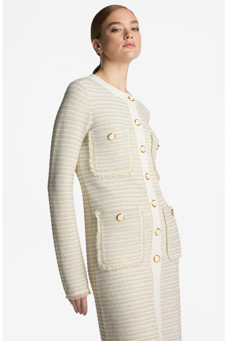 Stripe Long Sleeve Metallic Tweed Dress, Alternate, color, ECRU