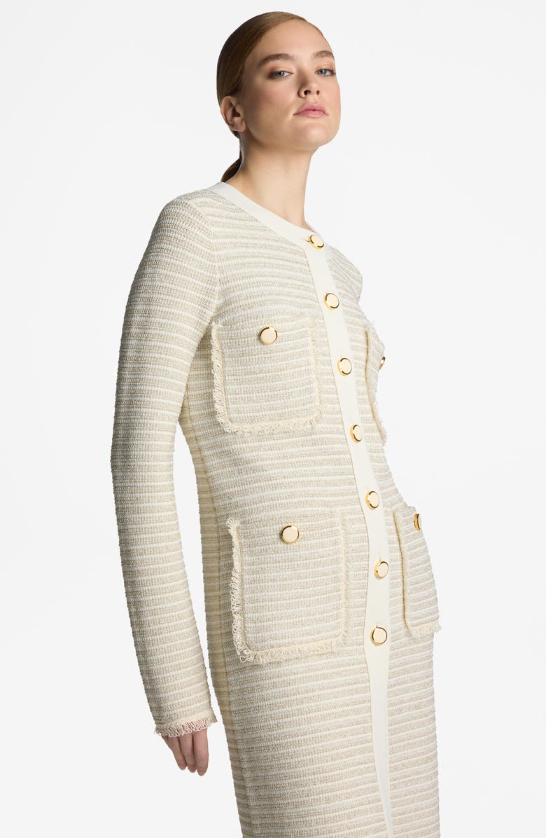 St. John Collection Stripe Long Sleeve Metallic Tweed Dress, Alternate, color,