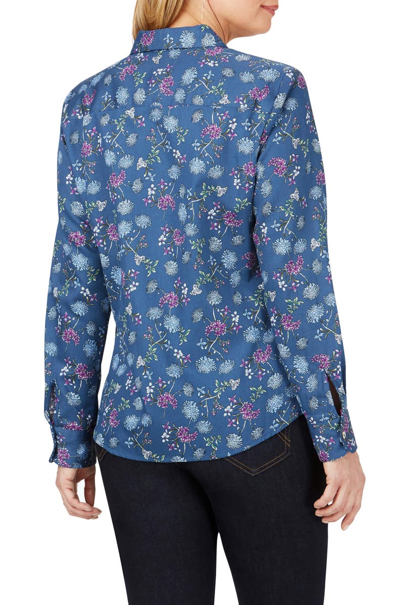 Foxcroft Ava Floral Print Chambray Shirt, Alternate, color, 