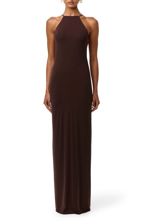 Floral Chiffon Tassel Halter Neck Maxi Dress