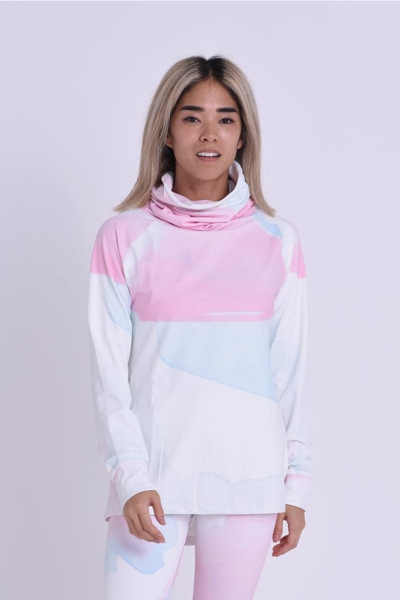 High Neck Baselayer Top Watercolour Women's, Main, color, Pink, Multicolor