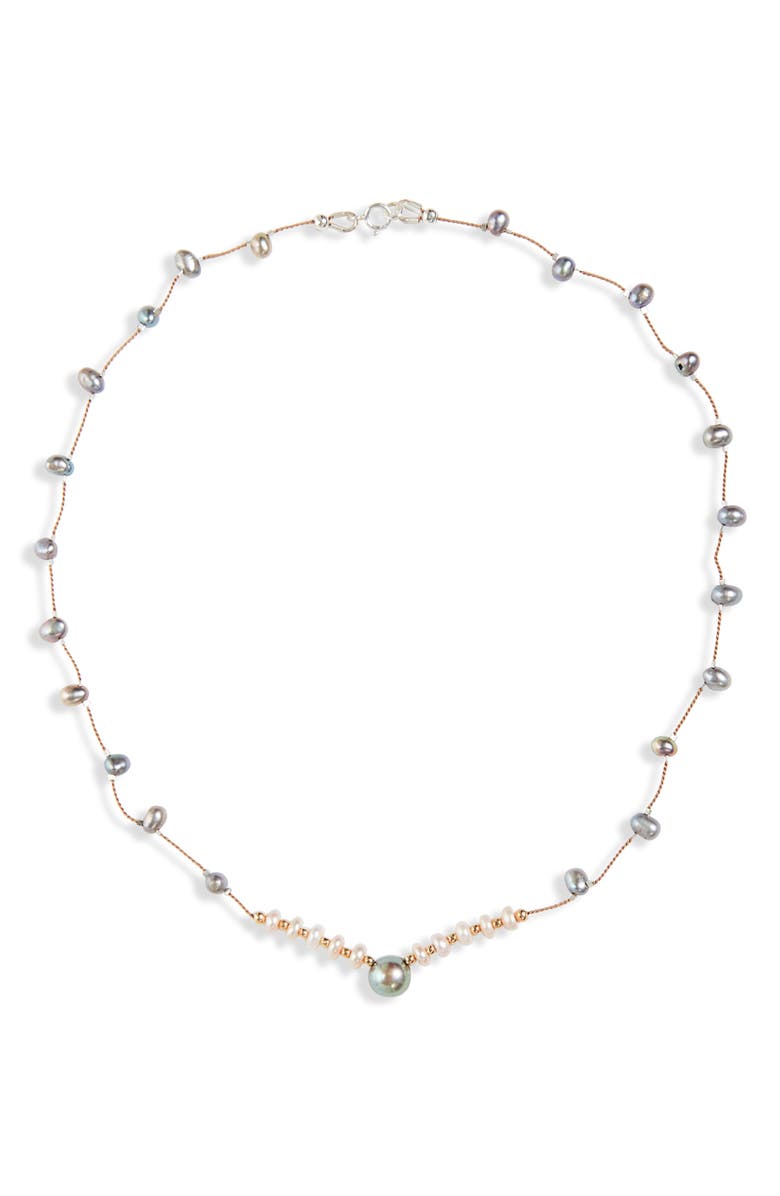 Isshi Desnuda Freshwater Pearl Station Necklace, Main, color, Shield