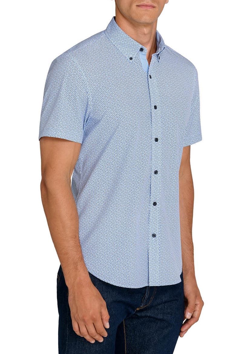 Geometric Short Sleeve Button-Down Shirt, Alternate, color, WHITE/ BLUE