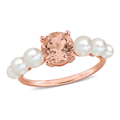 Morganite & Cultured Pearl Ring 10k