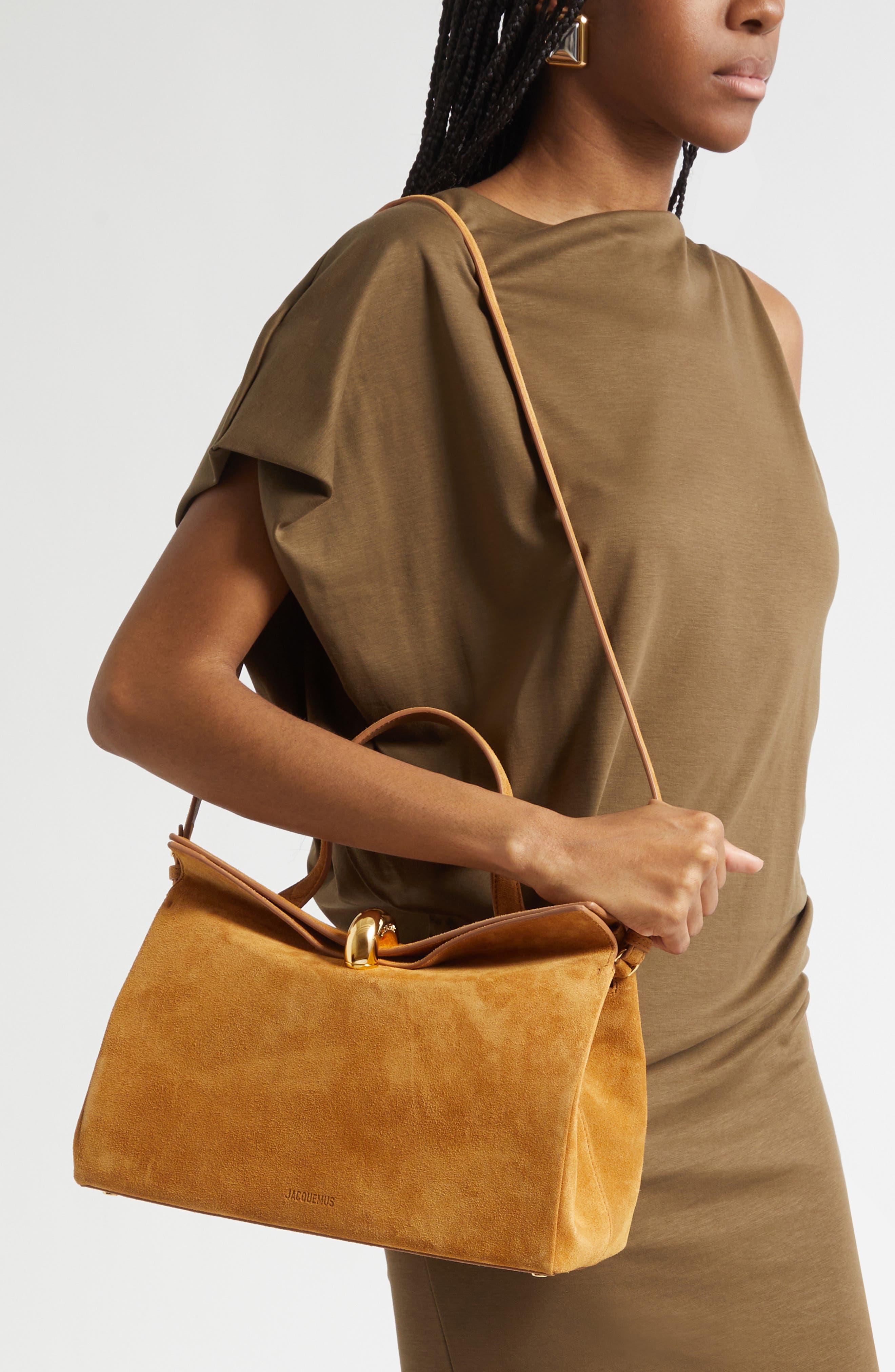 Jacquemus Le Valerie Suede Top Handle Bag, Alternate, color, Camel 830