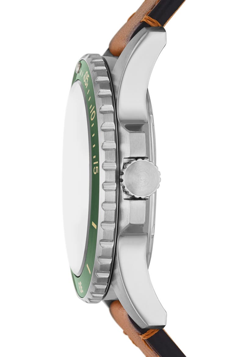 Leather Strap Watch, 42mm, Alternate, color, BROWN/SILVER/GREEN