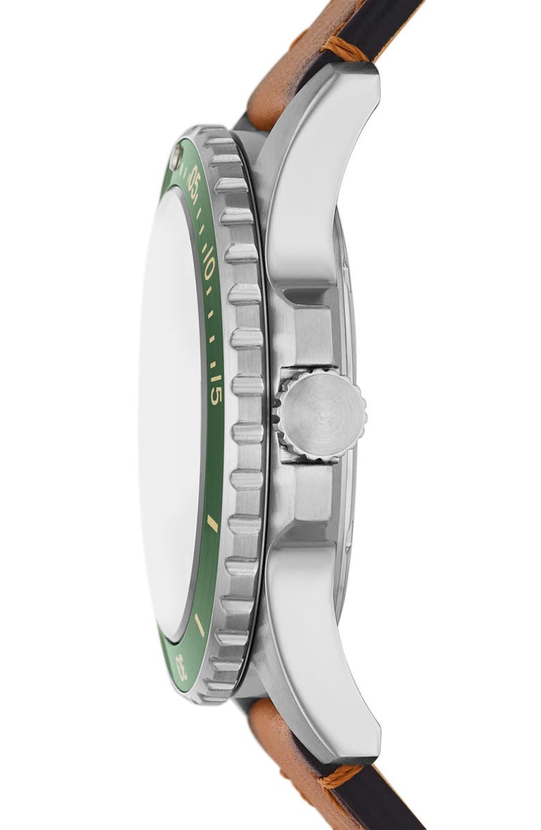 Fossil Leather Strap Watch, 42mm, Alternate, color, 