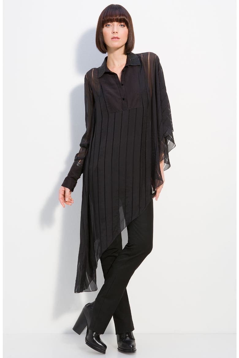 Sheer Stripe Chiffon Shirt, Main, color, BLACK
