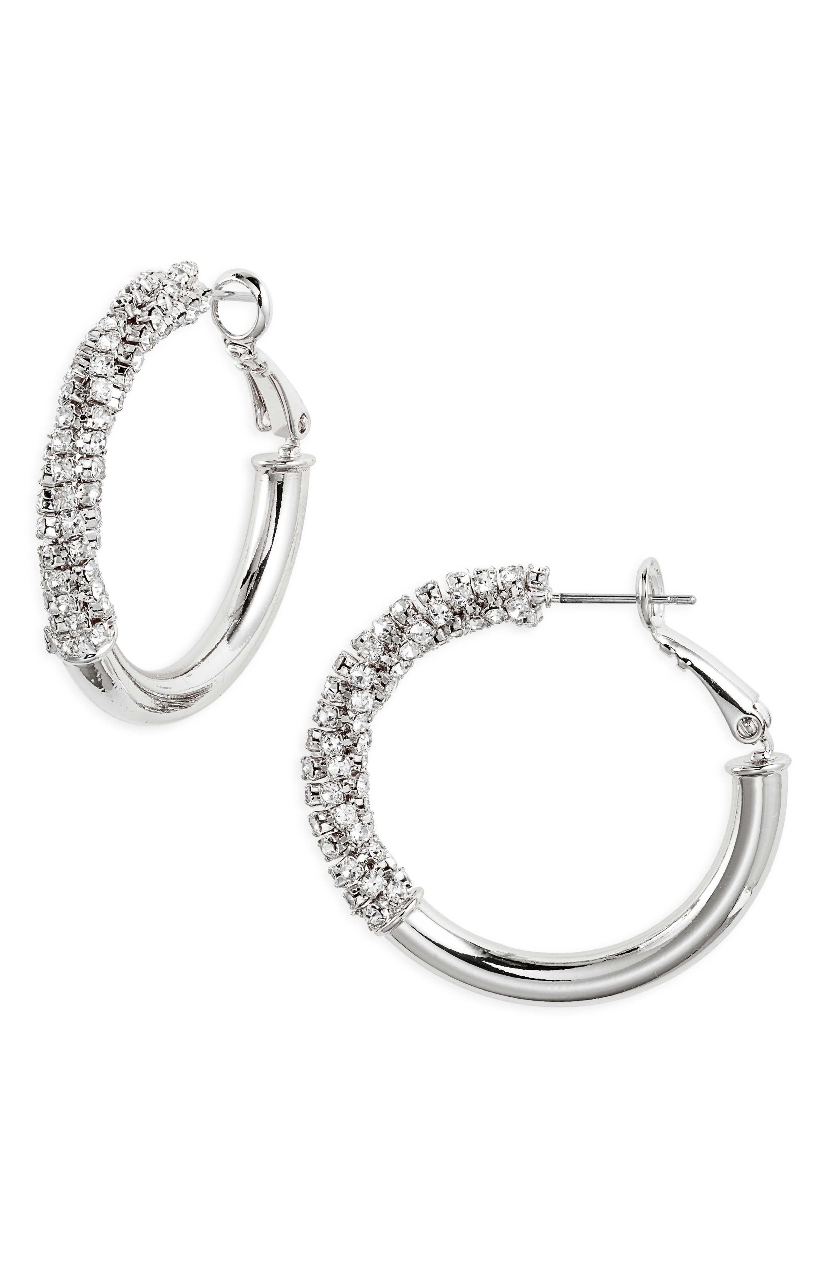 Nordstrom Polished Rhinestone Tube Hoop Earrings